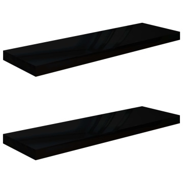 Rafturi de perete 2 buc., negru extralucios, 80x23,5x3,8 cm MDF - Img 2