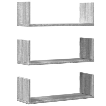 Rafturi de perete 3 buc. gri sonoma 58x18x18 cm lemn prelucrat - Img 2