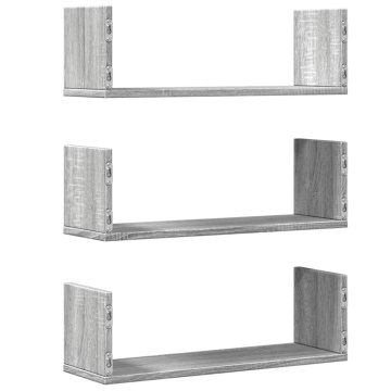 Rafturi de perete 3 buc. gri sonoma 58x18x18 cm lemn prelucrat - Img 5
