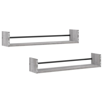Rafturi de perete cu bare, 2 buc, gri sonoma, 80x16x14 cm - Img 5