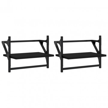 Rafturi de perete cu bare, 2 buc, negru, 40x25x30 cm - Img 2