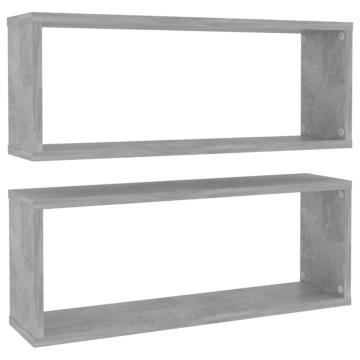 Rafturi de perete cub, 2 buc, gri beton, 60x15x23 cm, PAL - Img 2