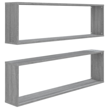 Rafturi de perete cub, 2 buc., gri sonoma, 100x15x30 cm, lemn - Img 2