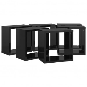 Rafturi de perete cub, 6 buc., negru extralucios, 26x15x26 cm - Img 5