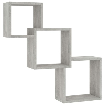 Rafturi de perete, cub, gri beton, 68x15x68 cm, lemn prelucrat - Img 2