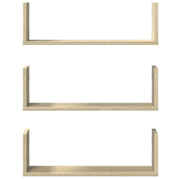 Rafturi perete 3 buc. stejar sonoma 58x18x18 cm lemn prelucrat - Img 4