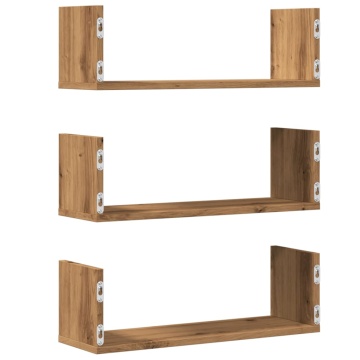 Rafturi perete 3buc. stejar artizanal 58x18x18cm lemn prelucrat - Img 5