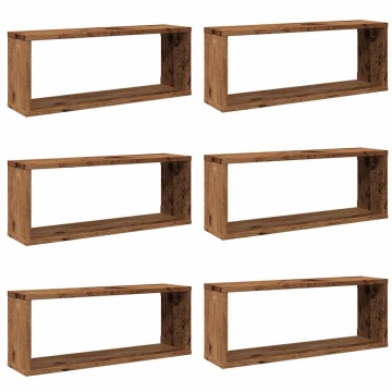 Rafturi perete cub 6 buc. lemn vechi 60x15x23cm, lemn prelucrat - Img 2