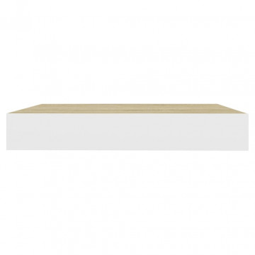 Rafturi perete suspendate 2 buc. alb/stejar 23x23,5x3,8 cm MDF - Img 5