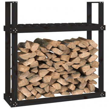 Rastel pentru lemne de foc negru 110x35x108,5 cm lemn masiv pin - Img 4