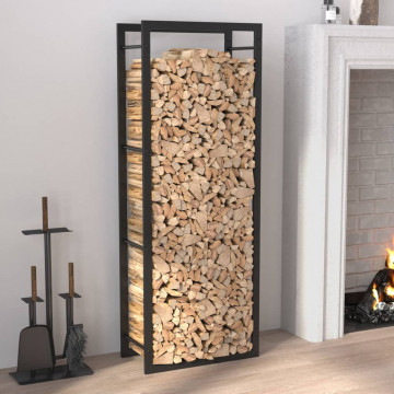 Rastel pentru lemne de foc, negru mat, 50x28x132 cm, oțel - Img 1