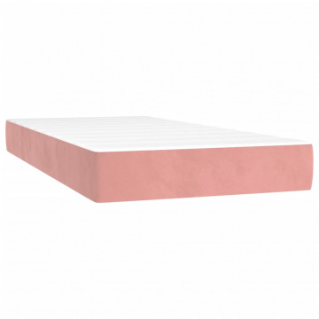 Saltea de pat cu arcuri, roz, 100x200x20 cm, catifea - Img 2