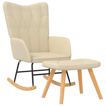 Scaun balansoar cu taburet, crem, textil - Img 2