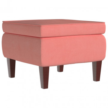 Scaun cu picioare din lemn, roz, catifea - Img 2