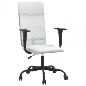 Scaun de birou, alb, plasă textilă și piele ecologică - Img 2