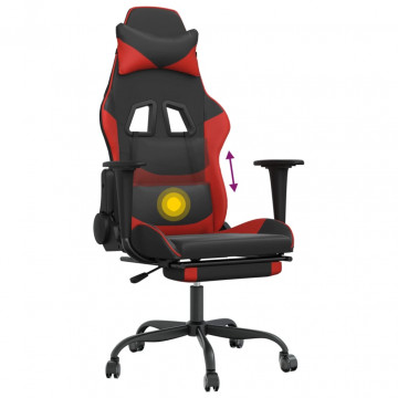 Scaun de gaming cu masaj/suport picioare, negru/roșu, piele eco - Img 7