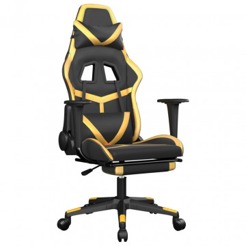 Scaun de gaming cu suport picioare negru/auriu, piele ecologică - Img 2