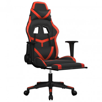 Scaun de gaming cu suport picioare, negru/roșu, piele ecologică - Img 5