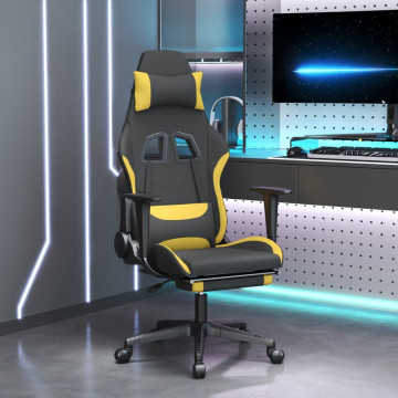 Scaun de gaming cu suport picioare, negru și galben, textil - Img 1