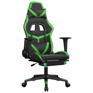 Scaun de gaming cu suport picioare negru/verde, piele ecologică - Img 2