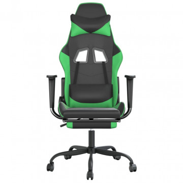 Scaun de gaming cu suport picioare negru/verde, piele ecologică - Img 3