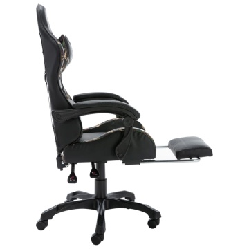 Scaun de jocuri cu taburet, negru și camuflaj, piele ecologică - Img 6