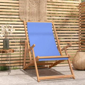 Scaun de plajă pliabil, albastru, lemn masiv de tec - Img 1
