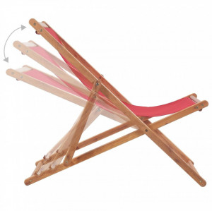 Scaun de plajă pliabil, roșu, textil și cadru din lemn - Img 6