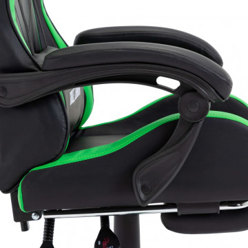 Scaun de racing suport picioare verde/negru piele ecologică - Img 5