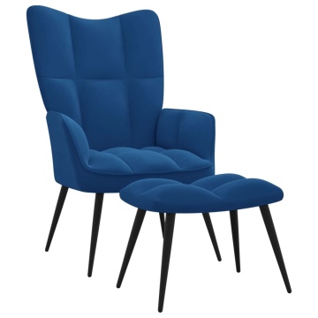 Scaun de relaxare cu taburet, albastru, catifea - Img 1