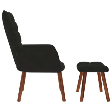 Scaun de relaxare cu taburet, negru, catifea - Img 6