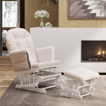 Scaun glisant cu taburet, roz deschis, material textil - Img 1