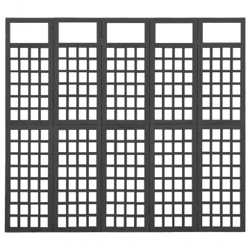 Separator cameră cu 5 panouri negru 201,5x180 cm nuiele lemn brad - Img 3