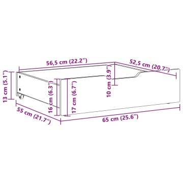 Sertare de pat, 2 buc., 65x55x16 cm, alb, lemn masiv de pin - Img 7