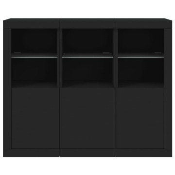 Servantă cu lumini LED, 3 buc., negru, lemn prelucrat - Img 5