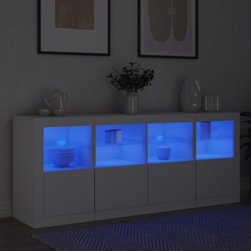 Servantă cu lumini LED, alb, 163x37x67 cm - Img 4