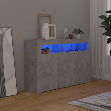 Servantă cu lumini LED,gri beton, 115,5x30x75 cm - Img 1
