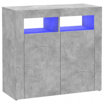Servantă cu lumini LED, gri beton, 80x35x75 cm - Img 2