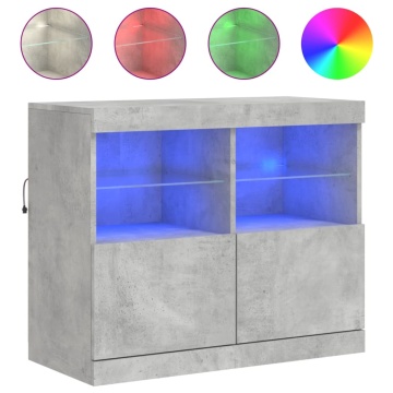 Servantă cu lumini LED, gri beton, 81x37x67 cm - Img 2