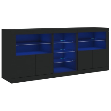 Servantă cu lumini LED, negru, 181,5x37x67 cm - Img 2