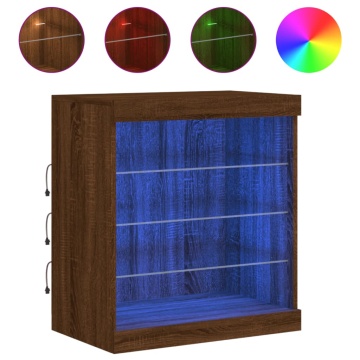 Servantă cu lumini LED, stejar maro, 60,5x37x67 cm - Img 2