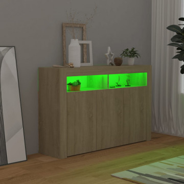 Servantă cu lumini LED, stejar Sonoma, 115,5x30x75 cm - Img 5