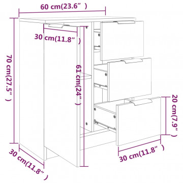 Servante, 2 buc., gri beton, 60x30x70 cm, lemn prelucrat - Img 7