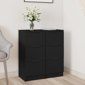Servante, 2 buc., negru, 30x30x70 cm, lemn prelucrat - Img 1