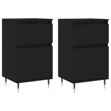 Servante, 2 buc., negru, 40x35x70 cm, lemn prelucrat - Img 2