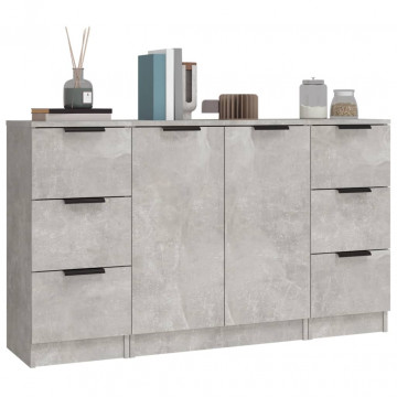 Servante, 3 piese, gri beton, lemn prelucrat - Img 4