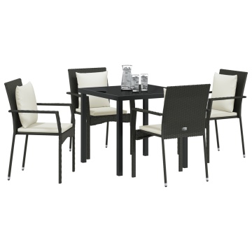 Set 5 piese dining grădină cu perne - Poliratan negru - Img 3