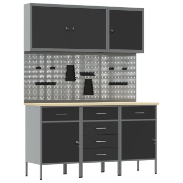 Set birou și tablă pegboard , 8 piese, MDF negru și metal - Img 2