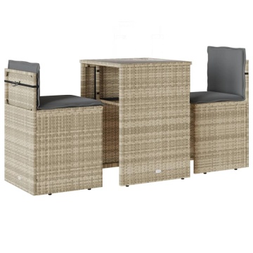 Set bistro cu perne, 3 piese, gri deschis, poliratan - Img 2