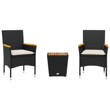 Set bistro cu perne, 3 piese, negru, poliratan și sticlă - Img 2